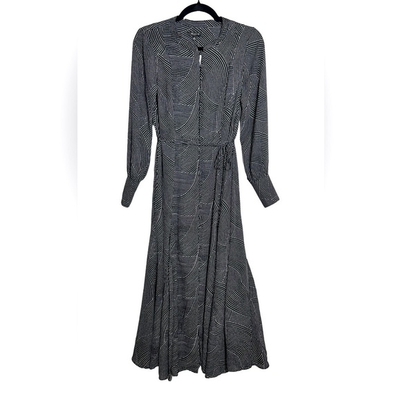 NWT Madewell Black Tie-Waist Midi Dress in White Dot, Size XS - Picture 6 of 16